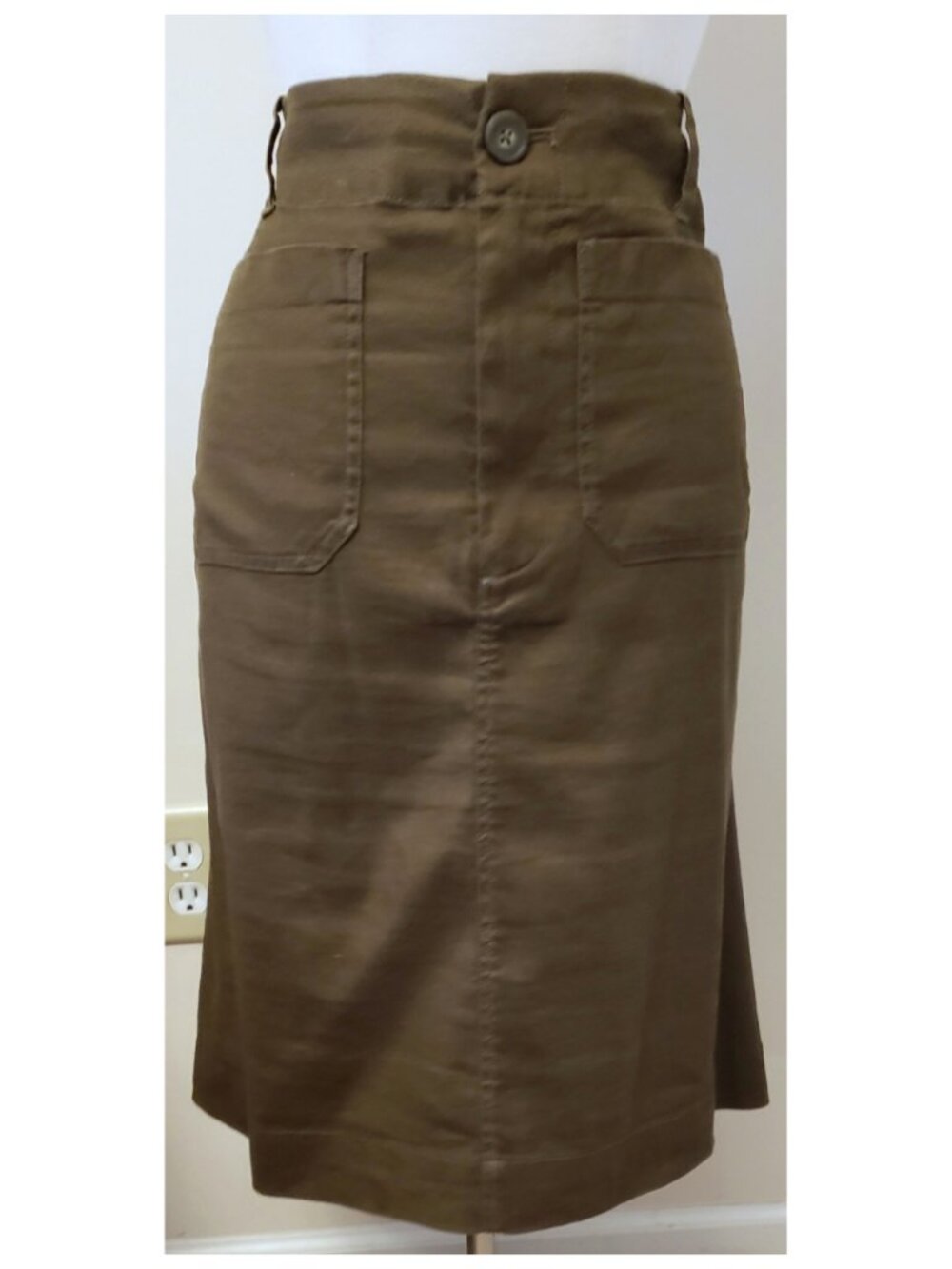 Maeve by Anthropologie Cargo Utility Pencil Skirt Size L Olive Linen Blend